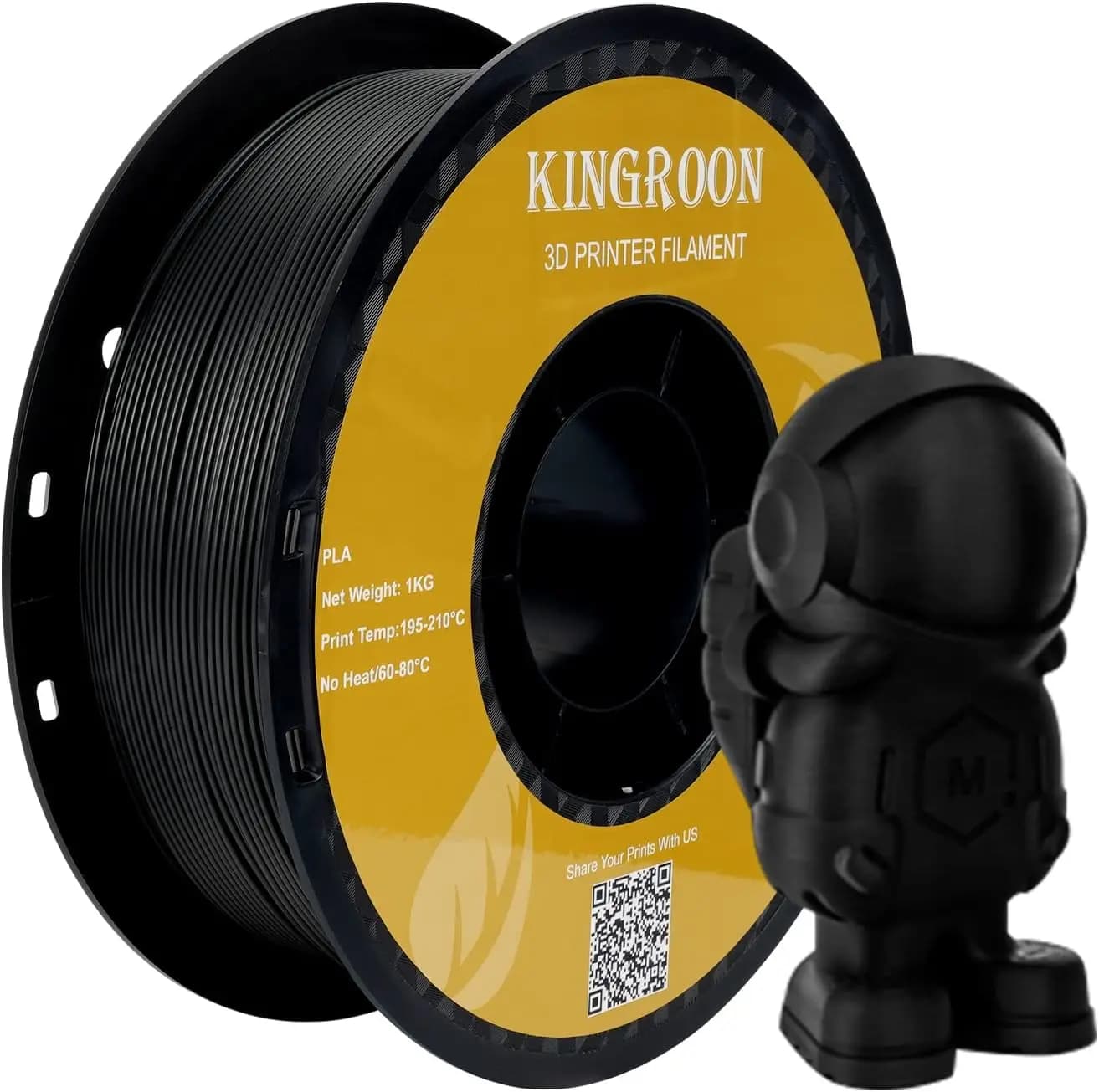 PLA 3D Printer Filament, 1.75mm ±0.02mm, 1kg Spool, Black