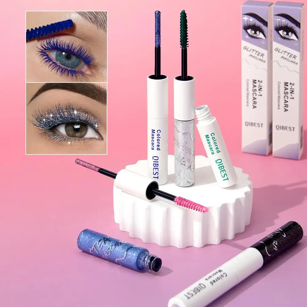 Mascara con glitter diamantati a doppia testina, colore duraturo, rosa, verde, rosso, voluminoso, per ciglia, marrone, blu, Z4N2