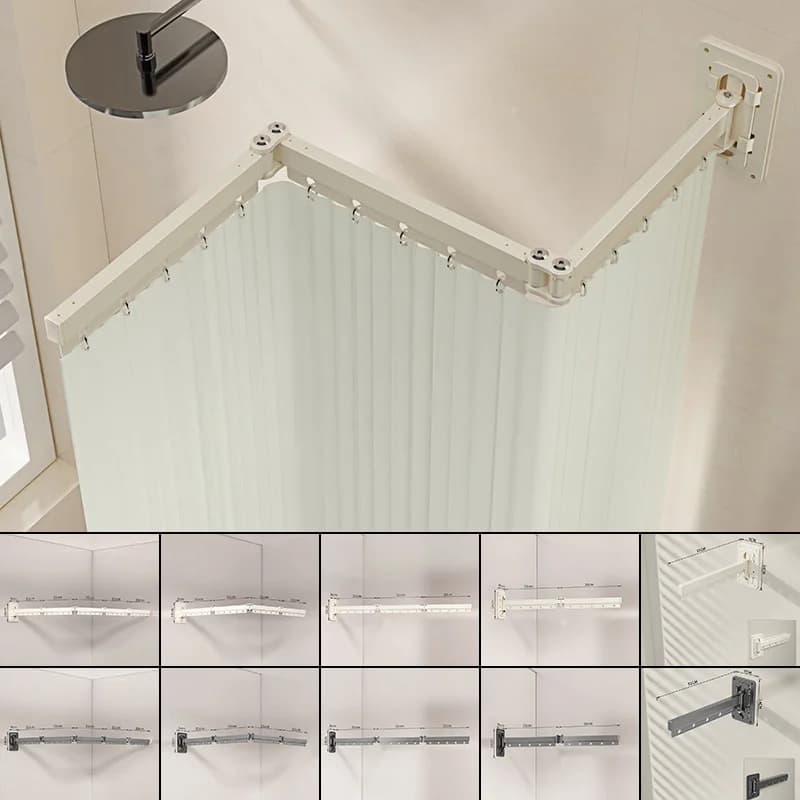 Tenda da doccia con asta pieghevole stile incollato, divisorio invisibile, bagno, impermeabile, a prova di muffa, balcone, retrattile, senza tenda