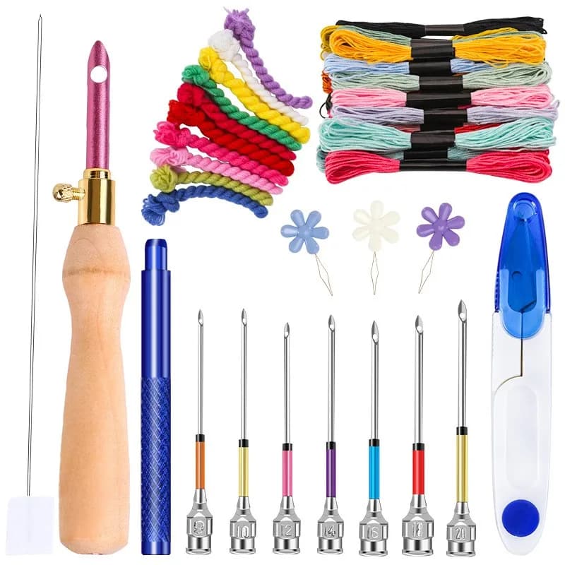 1 set punzonatrice ago kit di strumenti ricamo cuciture punzonatrice ago e infila ago ricamo cutucando strumenti punto croce lavoro a maglia