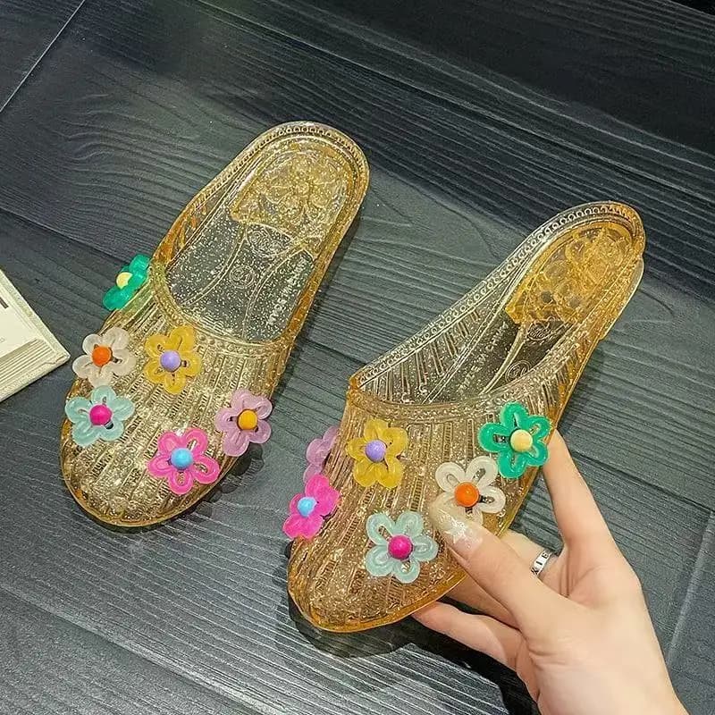 Sandali Donna 2026 alla Moda con Fiori Colorati in PVC, Ciabatte Romane Vuote in Gelatina, Casual Estive da Spiaggia per Vacanze