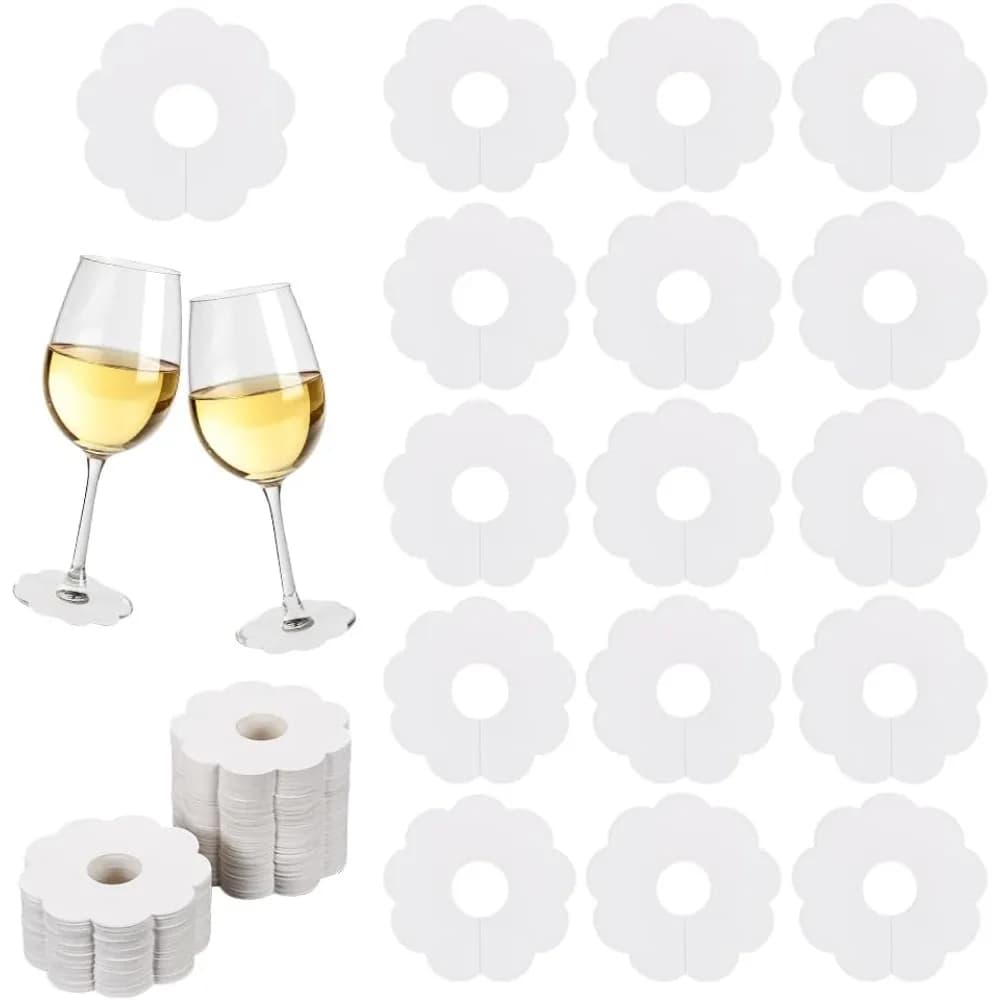 150 pezzi pennarelli per bicchieri di vino in carta 2.8 "graffette per calici con fiori vuoti etichette per nome per bevande BurlyWood/etichetta per vino usa e getta di colore bianco