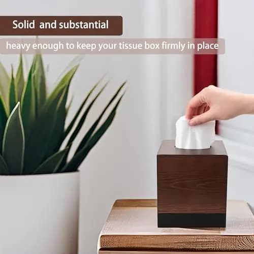 Solid Pine Wood Cube Tissue Box Holder With Slide-Out Base For Living Room Kitchen And Office Use
