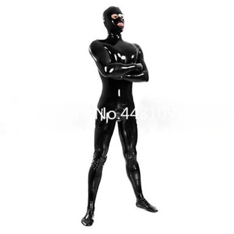 Tute da uomo in lattice di gomma con cappuccio, maschera e guanti, calzini, set completo, costume Csoplay di Halloween