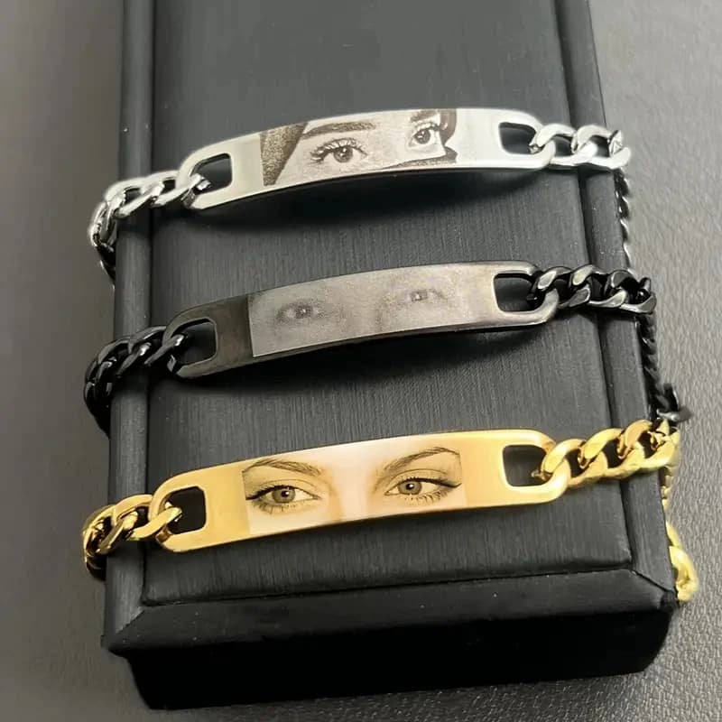Personalized Bracelet with Laser Eyes Photos, Stainless Steel Bracelets with Eye Photos, Gift for Boy Friend, Family, Father