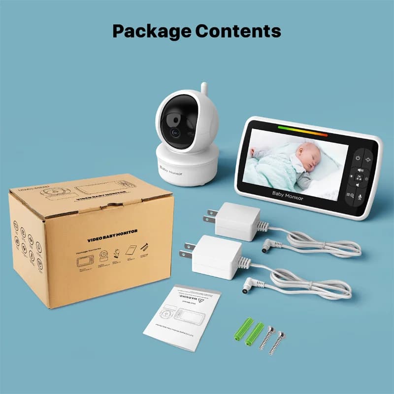 Citofono vocale bidirezionale Baby monitor da 5 pollici Visione notturna a infrarossi automatica Timer di alimentazione Pan & Tilt remoto Zoom In/Out Plug and Play