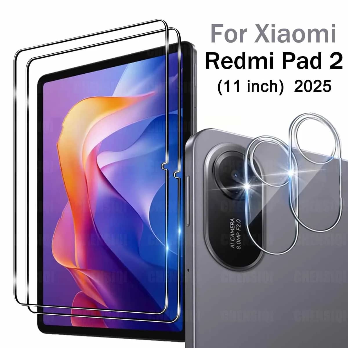 Pellicola salvaschermo per Redmi Pad 2 (11 pollici) 2025 Tablet Pellicola in vetro temperato Protezione fotocamera posteriore Anticaduta/Antigraffio 11 pollici