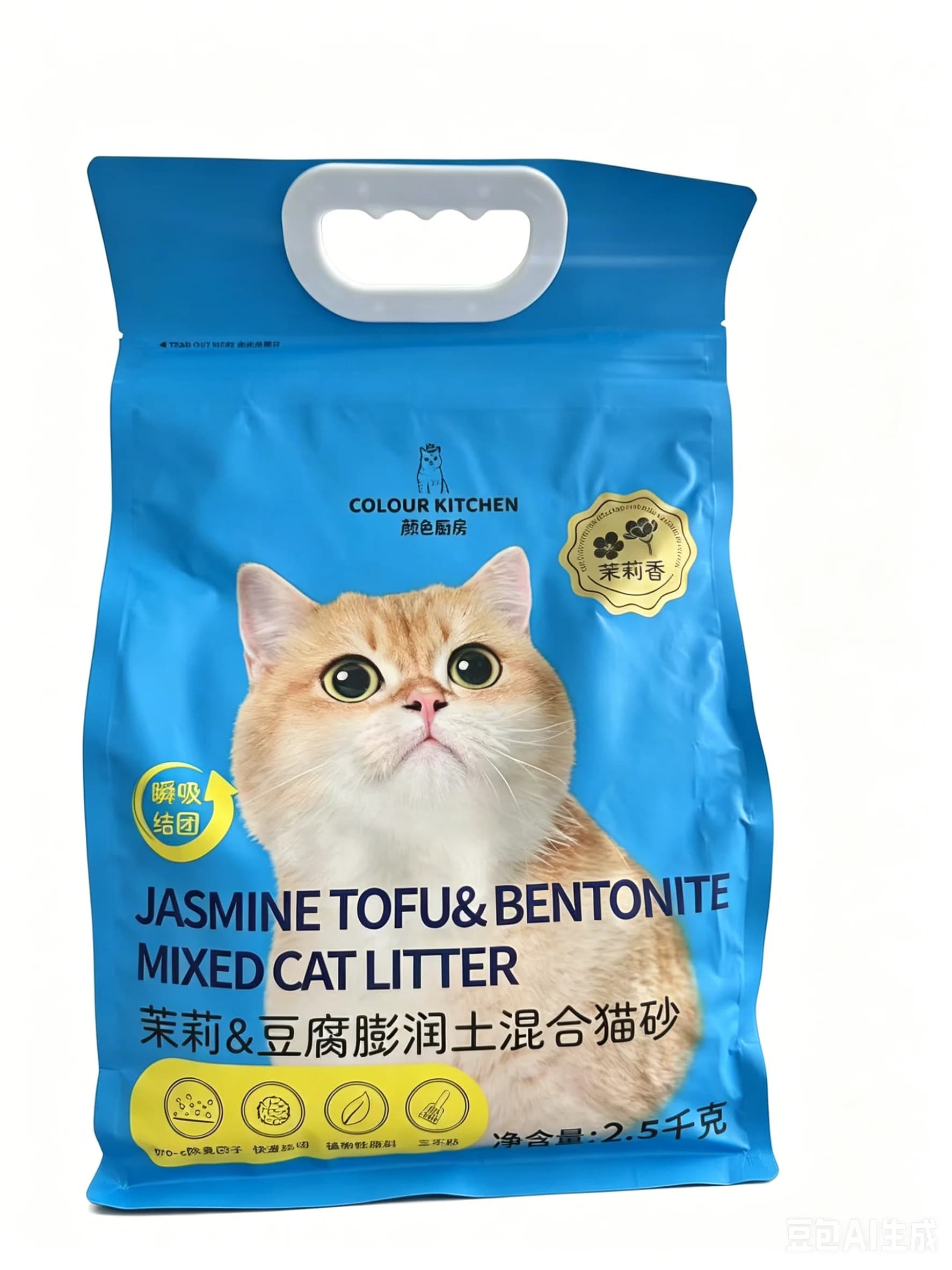 Lettiera per Gatti Color Kitchen Jasmine Tofu Bentonite Mista 2.5kg Senza Polvere, Assorbe l'Ammoniaca, Smaltibile nel WC