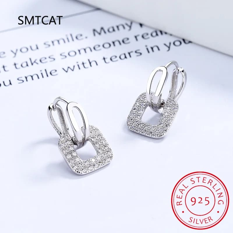 Orecchini Moissanite completi originali Orecchini a cerchio quadrati da donna Argento 925 Gioielli alla moda per feste di nozze Regalo Huggies