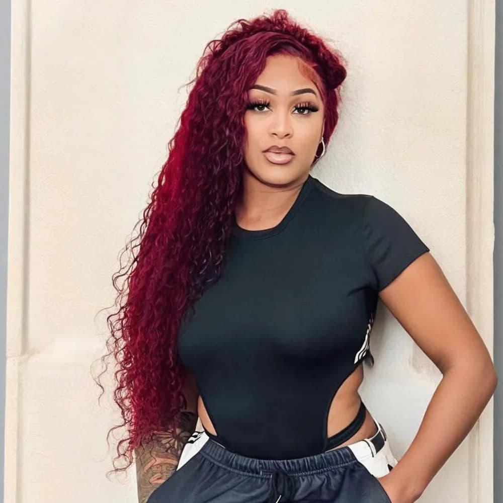 30 40 Inch Deep Wave 99J Burgundy 13x4 HD Lace Front Wig Human Hair Curly Water Wave 13x6 Hd Lace Frontal Brazilian Wigs 200 Density