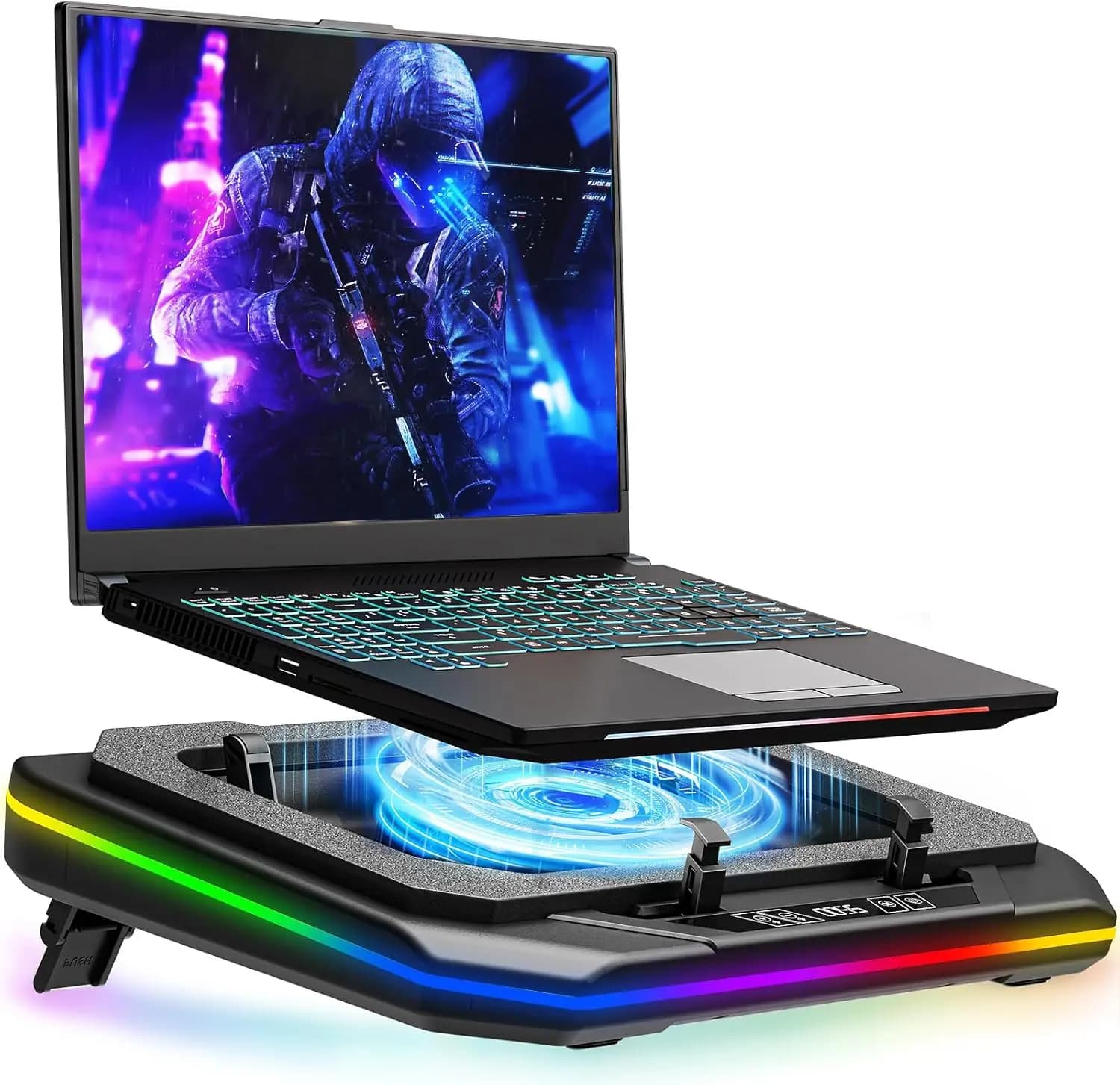 Base di Raffreddamento per Laptop da Gaming con Luci RGB, Altezza Regolabile, Potente Turbofan per Notebook da 13-19 Pollici
