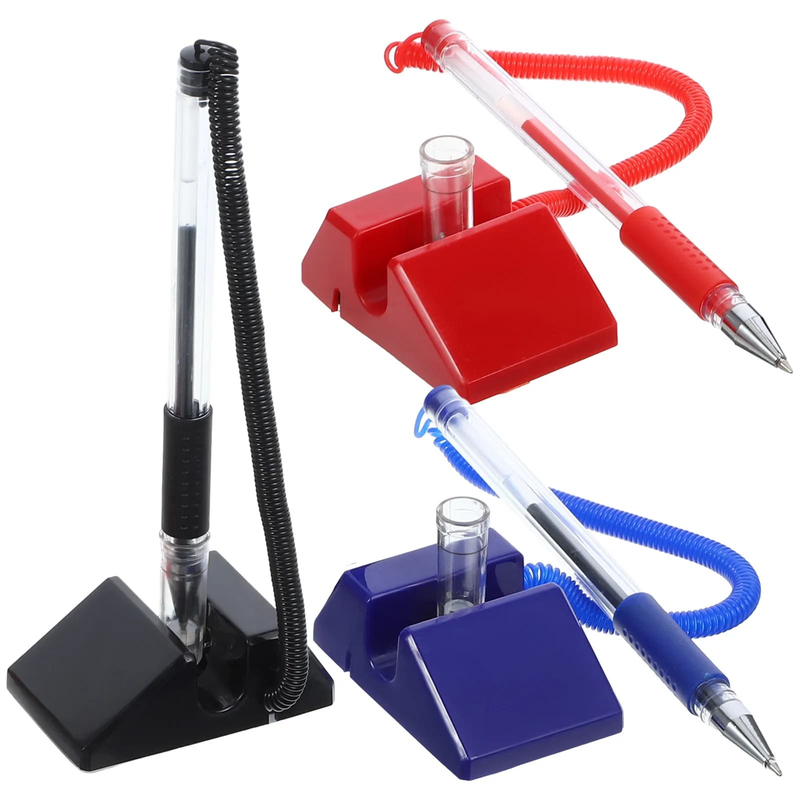 Set di 3 Penne da Banco con Supporto, Penne Gel Antifurto per Reception, Banche, Uffici, Hotel