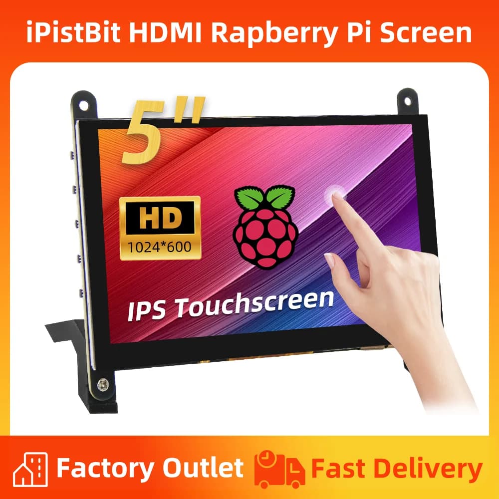iPistBit 5 ''Raspberry Pi Monitor Touchscreen Monitor 1024*600 HDMI IPS Capacitive Screen for Raspberry Pi 5 4 3 2 Driverless