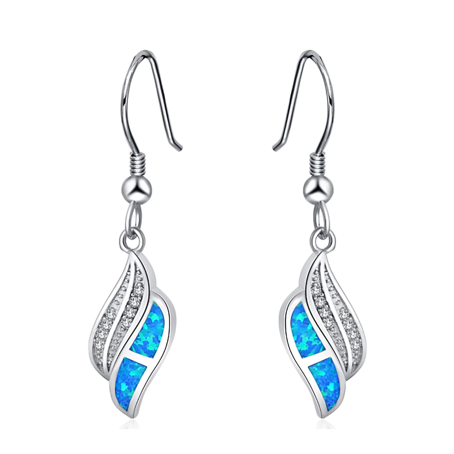 Orecchini in opale blu, orecchini pendenti ipoallergenici con zirconi, gioielli di lusso delicati, regalo ricordo di anniversario per le donne