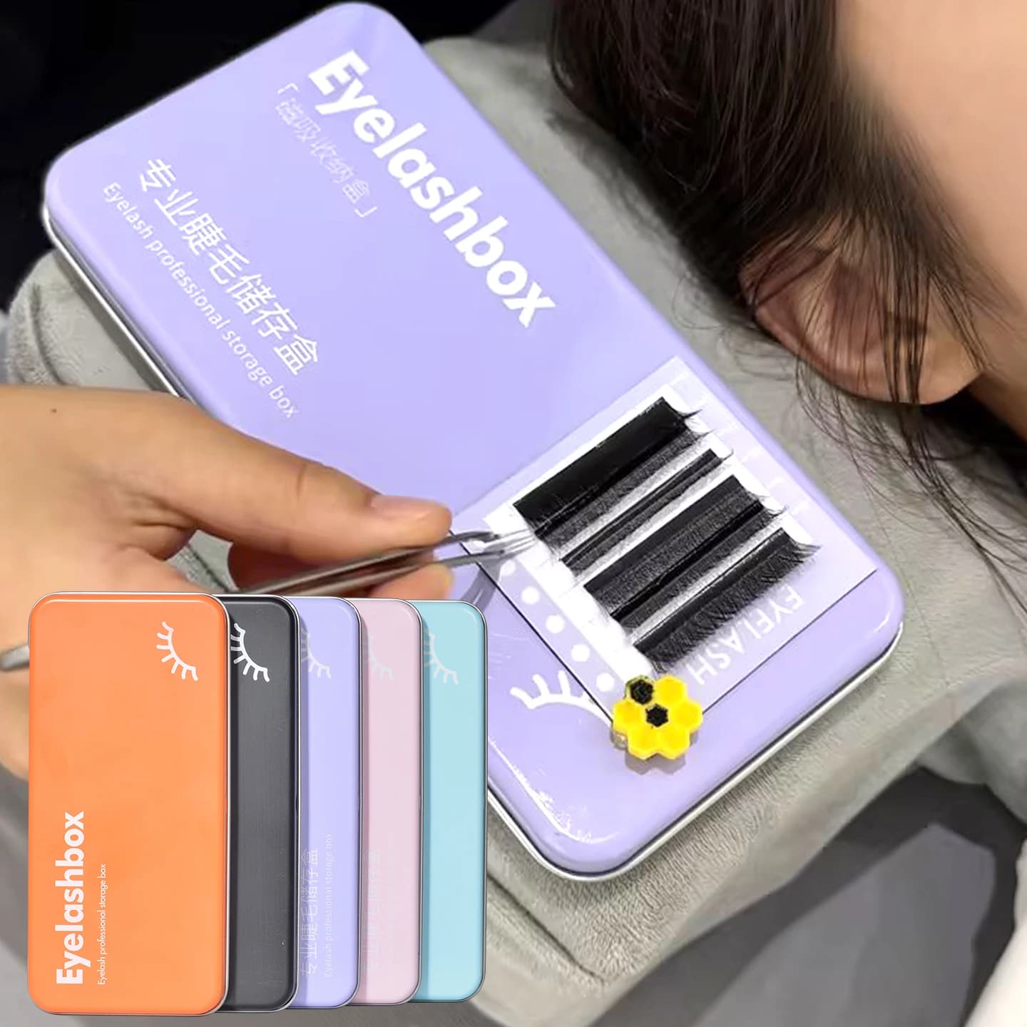 7pcs Magnetic Eyelash Extension Storage Box with 6 Lash Tiles Holder Grafting Eyelash Organizer Case Display Board Makeup Tools