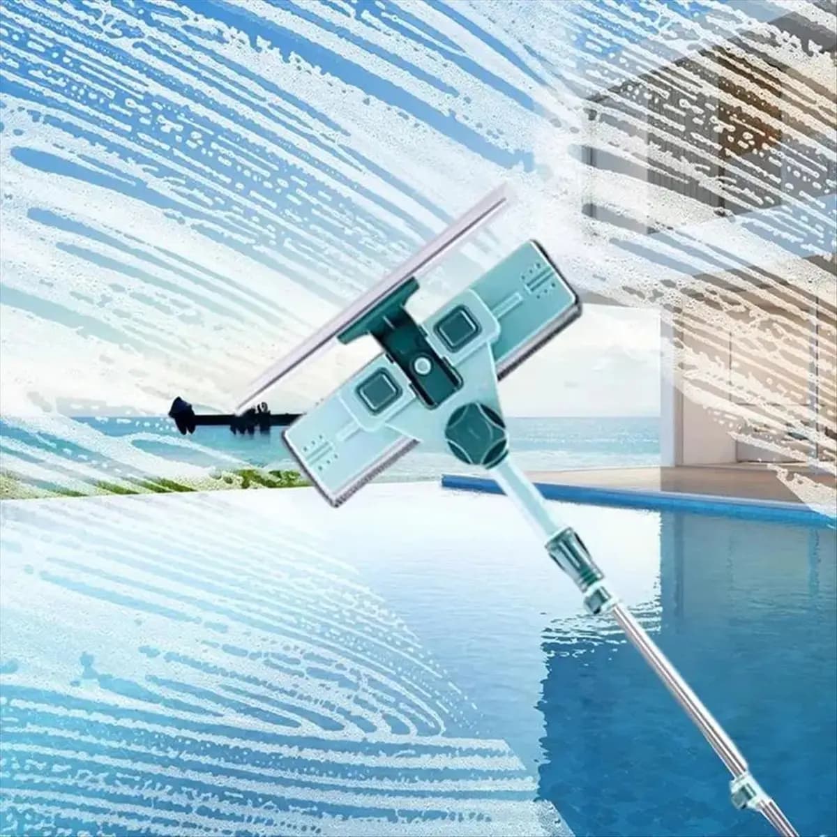 A78I Water Sprays Window Mesh Screen Brush Window Cleaner Wiper Telescopic Long Handle Mop Squeegee Cleaning Tool