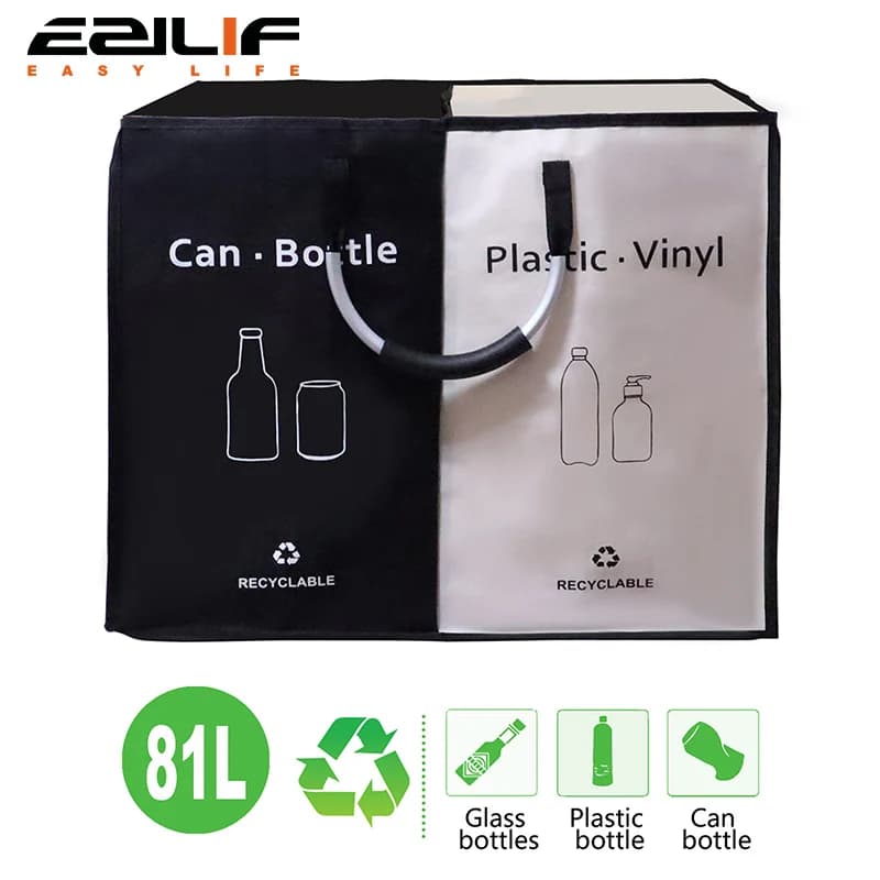 Contenitori per collezionisti con 2 scomparti Contenitori per riciclaggio da 81 litri Contenitori per riciclo resistenti agli odori Cesto per bottiglie per interni per la casa e la cucina
