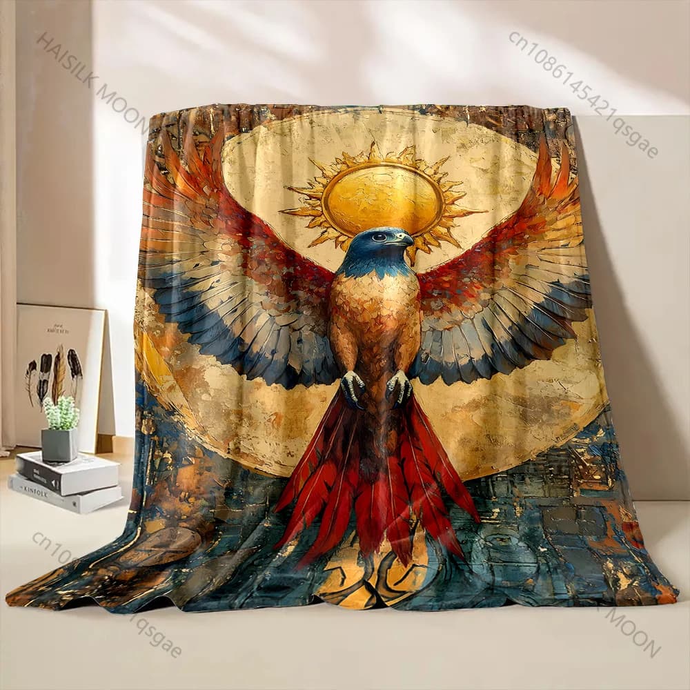 Coperta stampata con aquila in volo sullo sfondo del sole, calda, morbida e soffice, per bambini e adulti, per divano, letto, casa, viaggi, campeggio