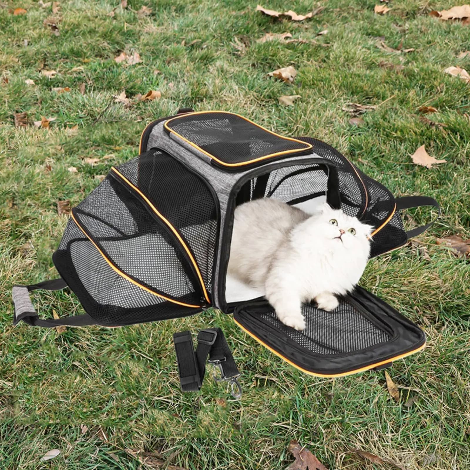 Borsa da Viaggio Portatile per Gatti, Trasportino Espandibile Multi-Accesso in Rete, Facile da Pulire, con Cinghia Inclusa per Esterni
