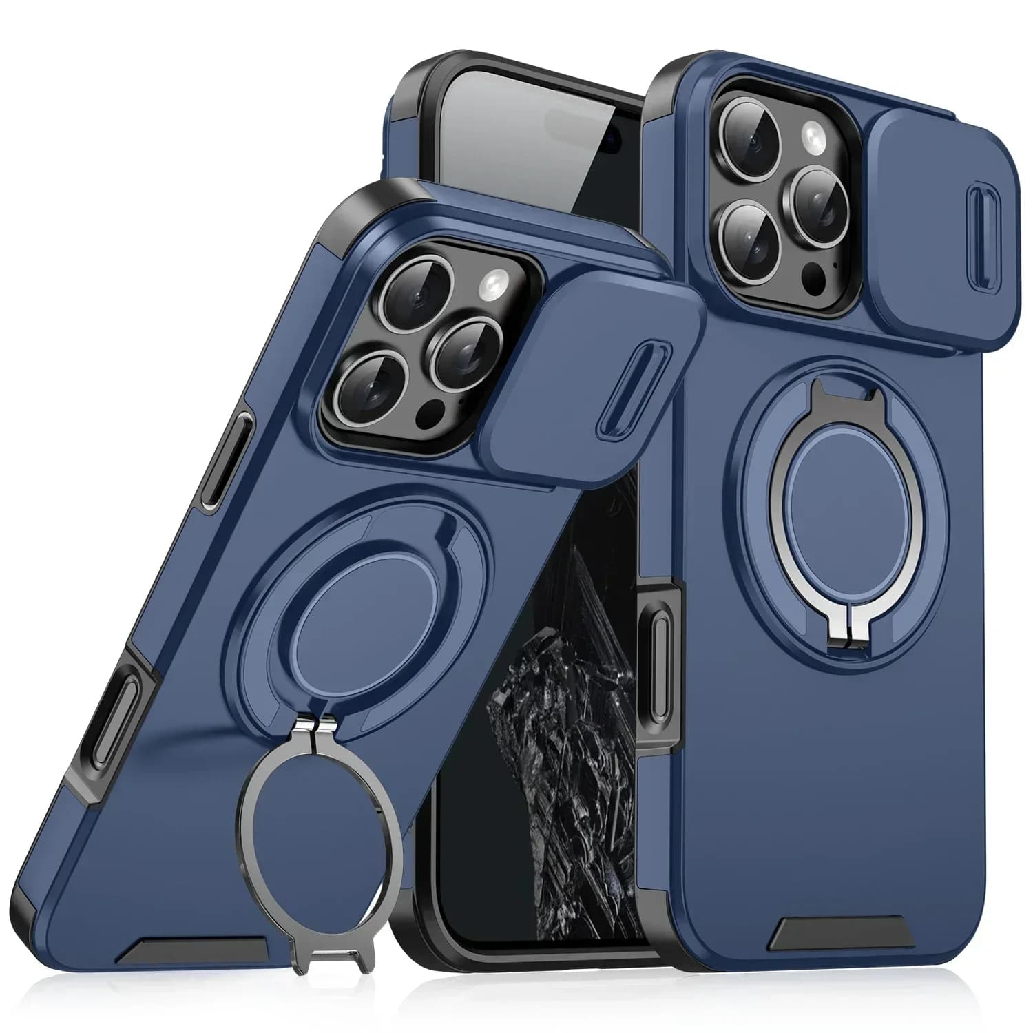 Robust and Luxury Durable Armour Magnetic Brace Case for iPhone 16 14 13 12 11 15 Pro Max Plus Sliding Camera Protector PC Cover