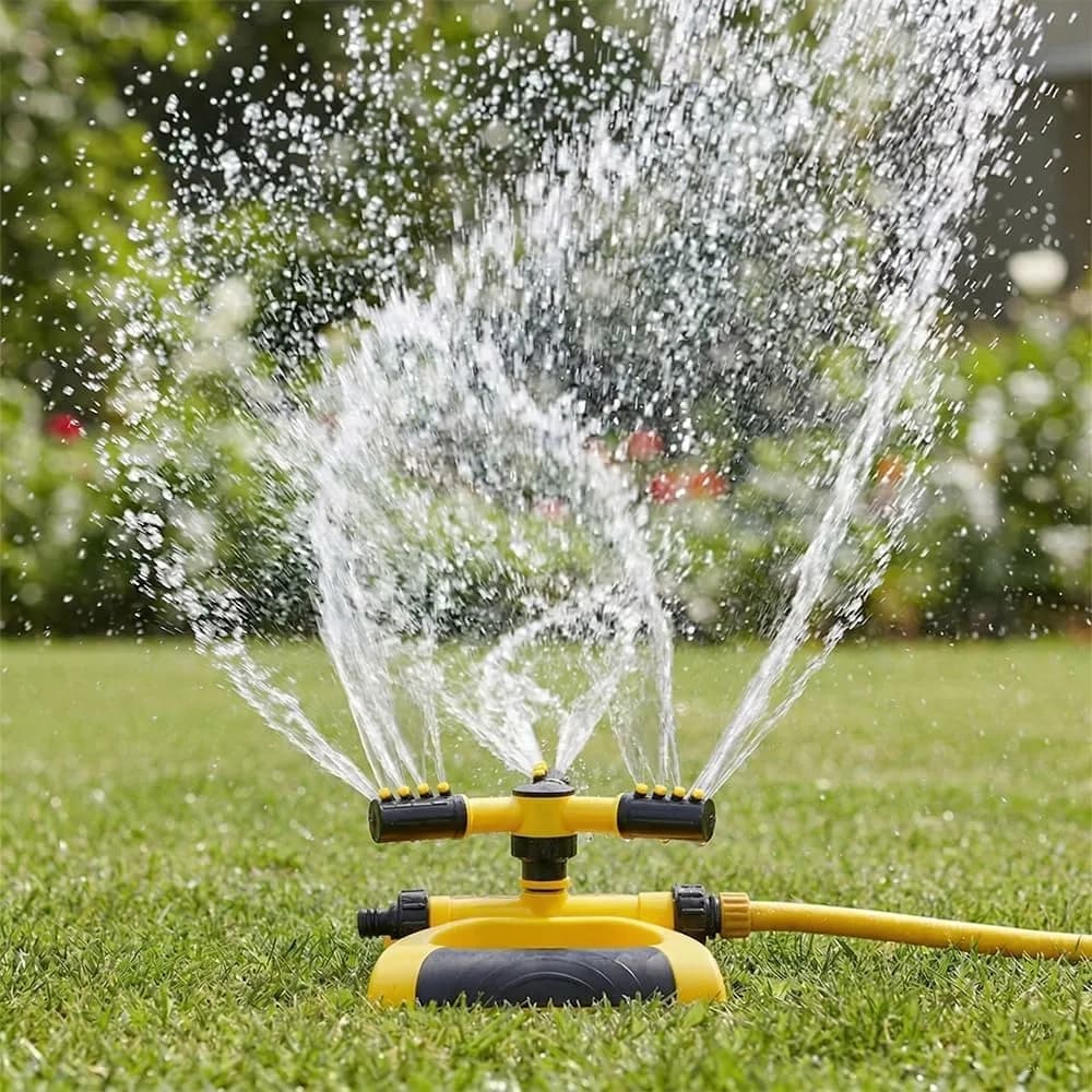 Irrigatore Automatico Rotante a 360 Gradi con Base, Ampia Copertura per Giardino e Prato, Compatibile con Tubi Standard