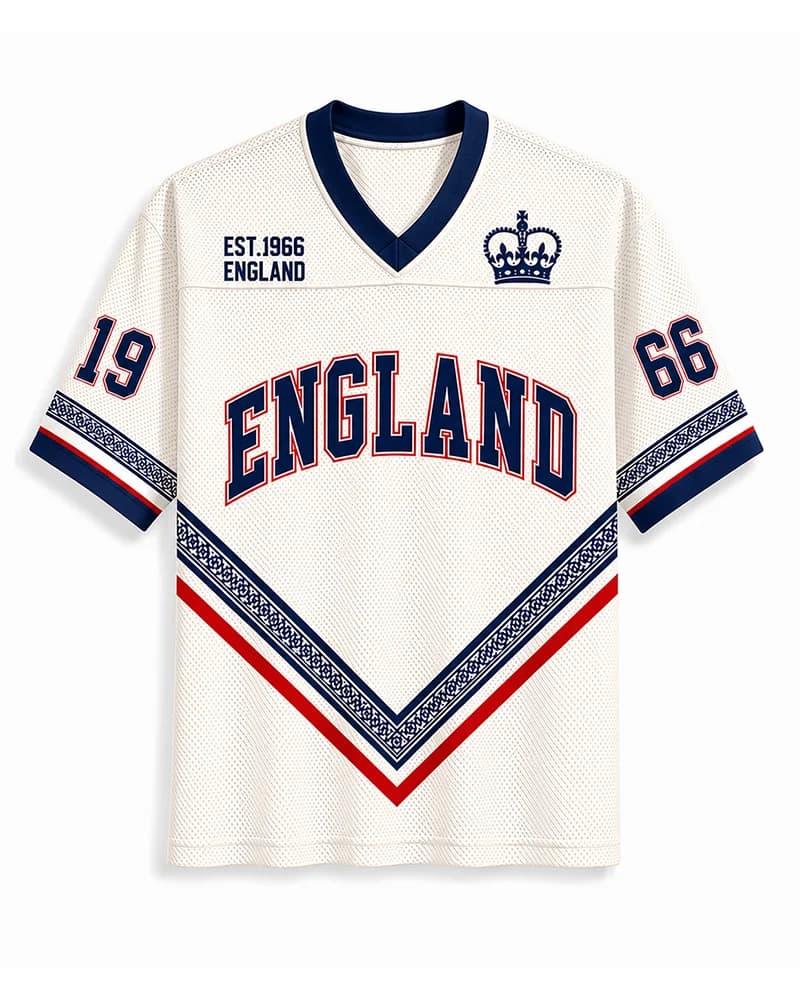 Unisex American Retro England EST.1966 Crown 3D Print Football Jersey Breathable Mesh Loose Short Sleeve T Shirts For Men Women