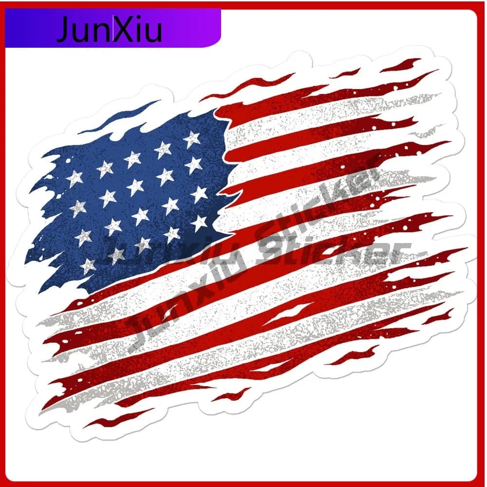 Tattered American Flag Trendy Limited Waterproof Modern Laptop Decal Sticker Vinyl Car Window Bumper Auto Exterior Gift Decor