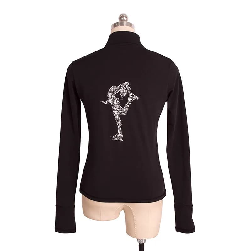 Completo da pattinaggio di figura personalizzato Giacca da allenamento con cerniera Tuta da allenamento per bambini in velluto nero tinta unita Ice Man Diamond