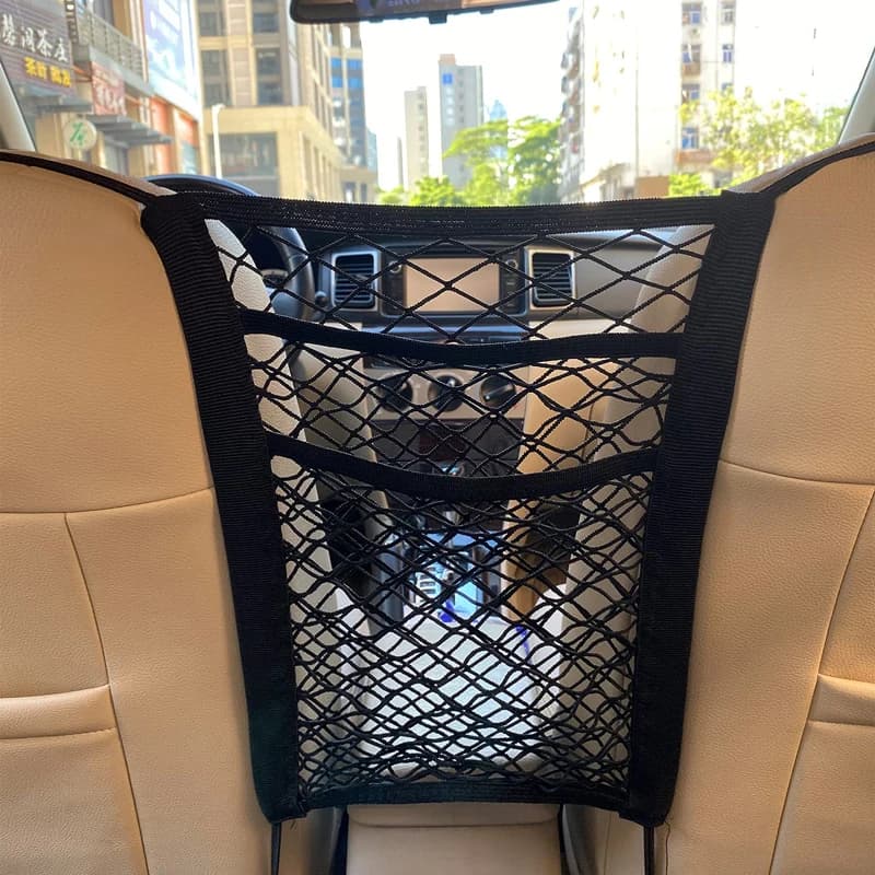 Rete portaoggetti per auto tra i sedili, divisorio per auto, barriera per animali domestici, borsa organizer in rete elastica estensibile, accessori auto