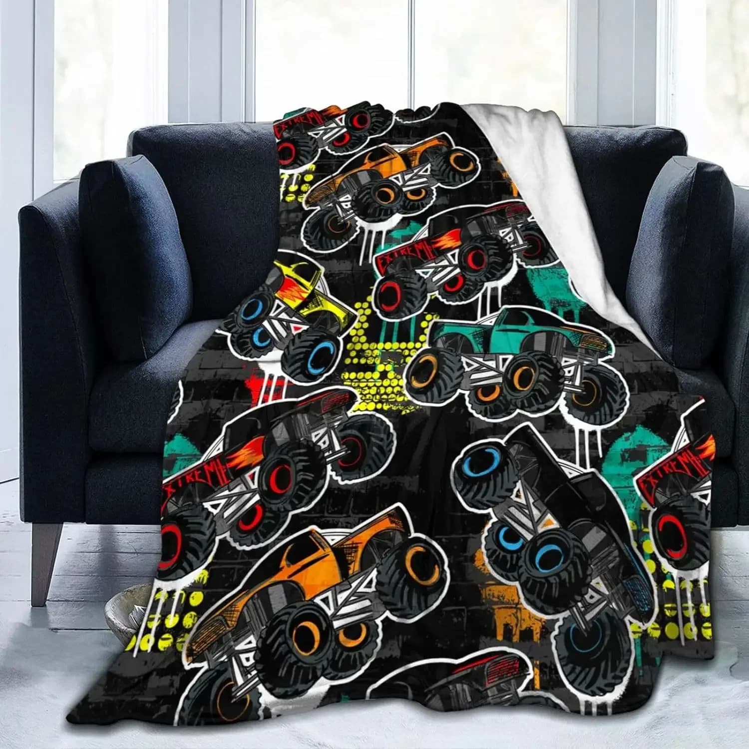 Coperta per camion modello auto mostro cartone animato, biancheria da letto morbida, coperta di lana peluche calda e confortevole, regalo per bambini