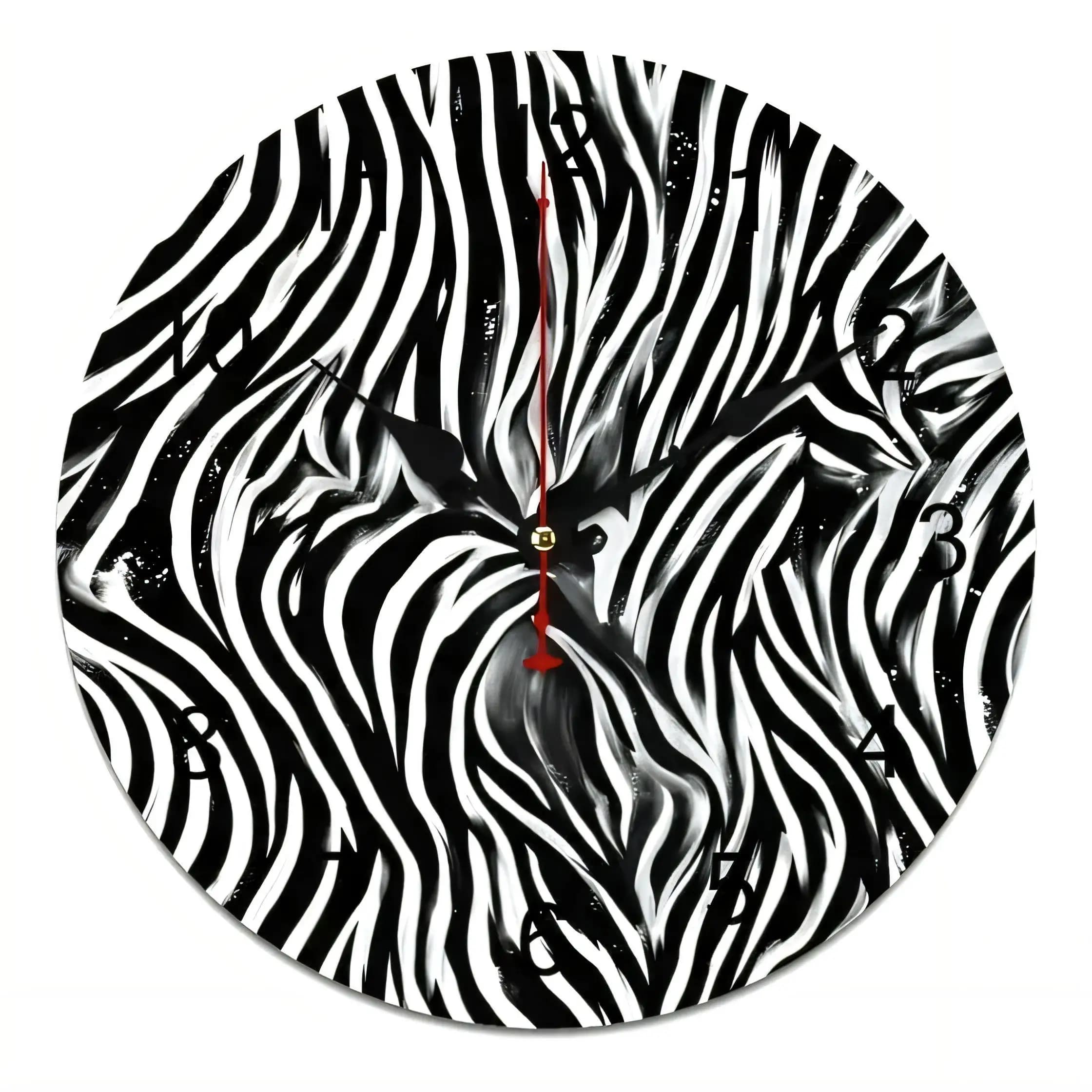 Zebra Stripe Wall Clock Modern Art Silent Non Ticking Battery Operated Home Decor