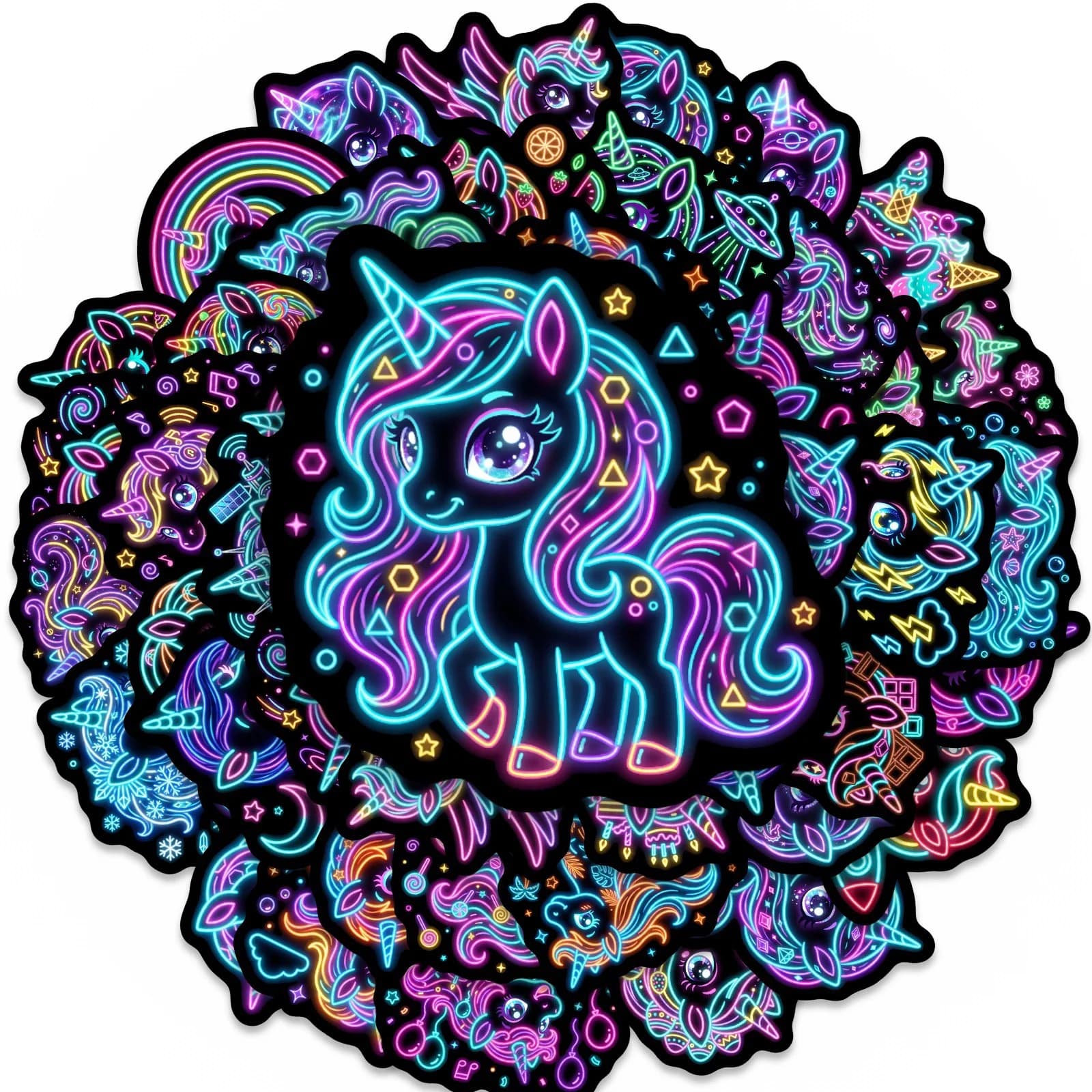 50pcs Neon Style Cute Unicorn Animals Cartoon Stickers Graffiti Phone Laptop Notebook Suitcase Waterproof Sticker