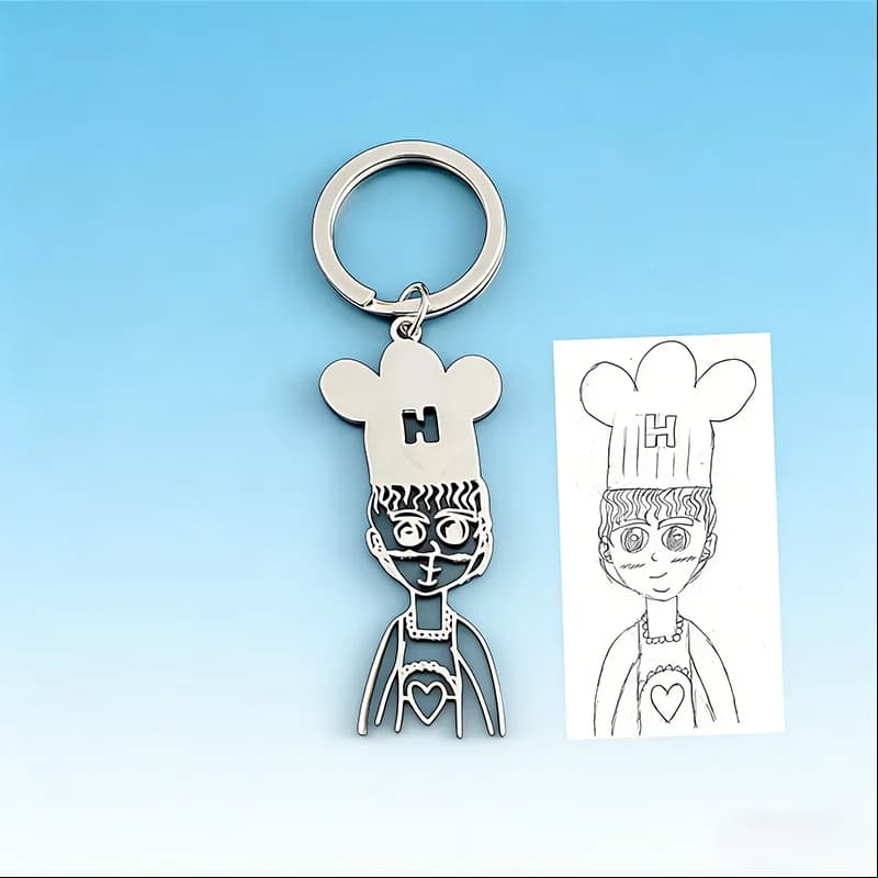 Portachiavi Personalizzato con Disegno per Bambini, Logo Artistico Inciso al Laser su Acciaio Inossidabile, Gioiello Regalo per Famiglia e Souvenir