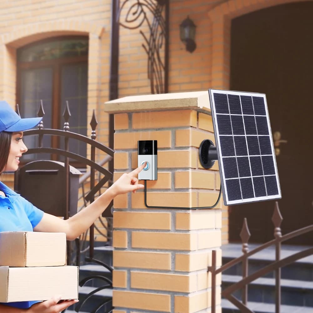 Pannello solare da 20 W 5 V per campanello video ad anello Caricatore solare impermeabile 4/3/3 Plus/2 con cavo di ricarica da 9,8 piedi 360 ° Regolabile