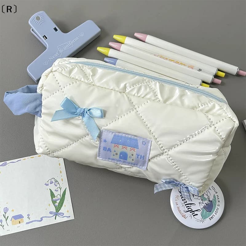 〔R〕Astuccio coreano Sweet Bow per studentesse, astuccio portatile di grande capacità, custodia per cosmetici INS, articoli di cancelleria per la scuola