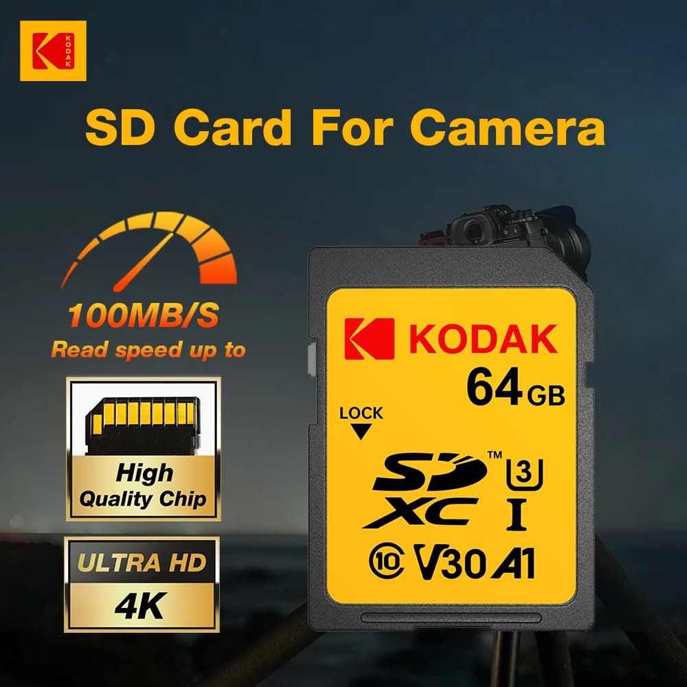 Kodak Original SD Card For DSLR Camera UHS-1 U3 V30 A1 Class10 Memory Card 256gb 128gb 64gb 32gb Support Ultra HD 4K Video SDXC