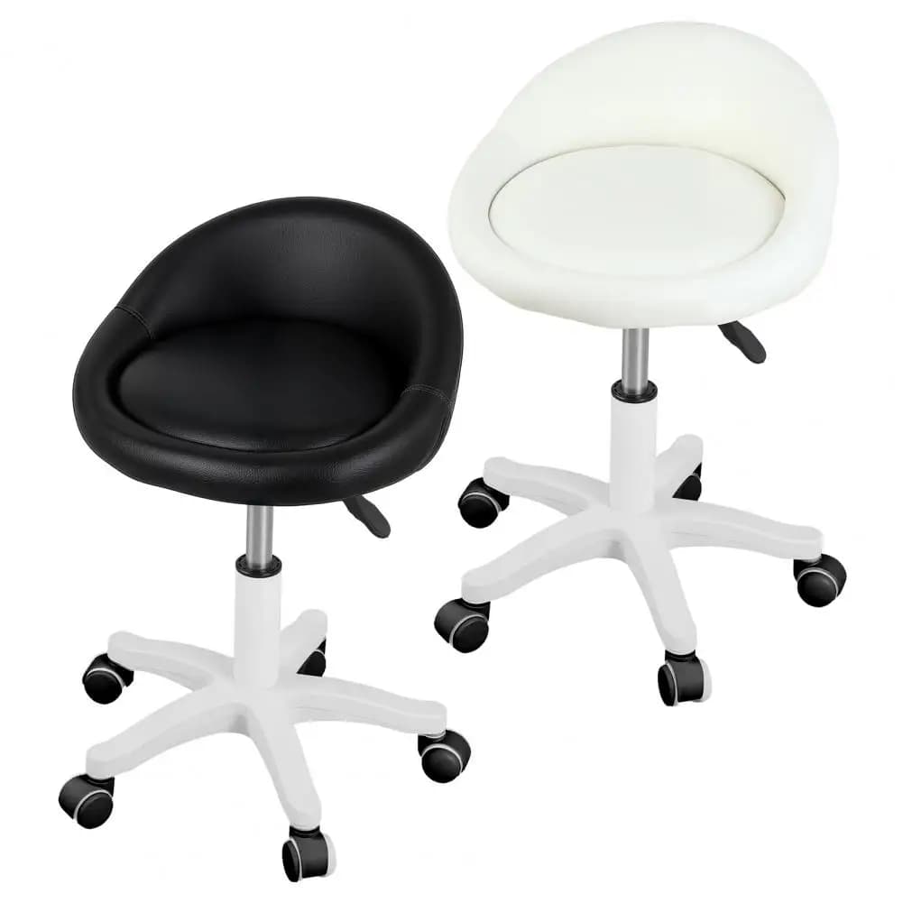 Sedia da Salone Girevole a 360 Gradi, Sgabello con Ruote, Seduta Ergonomica Girevole, Ruote Ultra-Silenziose, Cuscino Imbottito in Ecopelle