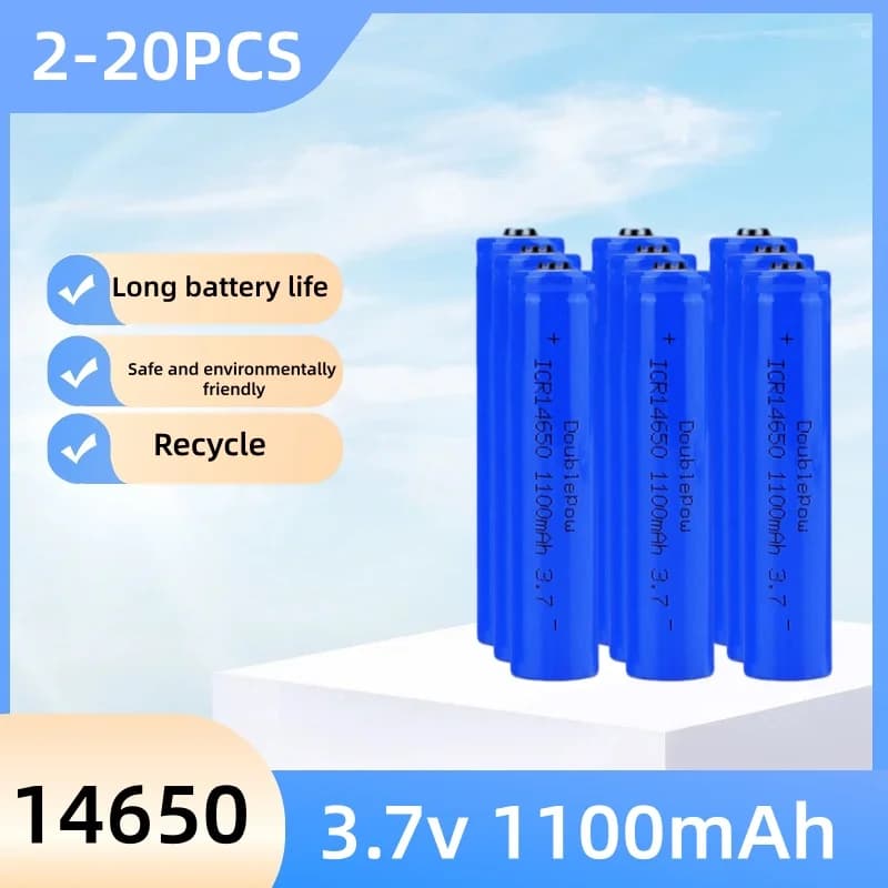 2-20 Pieces Doublepow Lithium Battery 14650 3.7V 1100mAh Rechargeable for Electric Brush, Microphone, Small Flashlight
