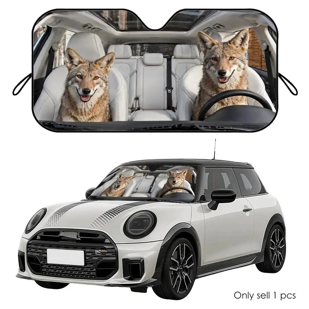 Parasole Divertente a Forma di Coyote per Auto, Riutilizzabile in Alluminio, Copertura Isolante UV e Termica per Parabrezza Auto