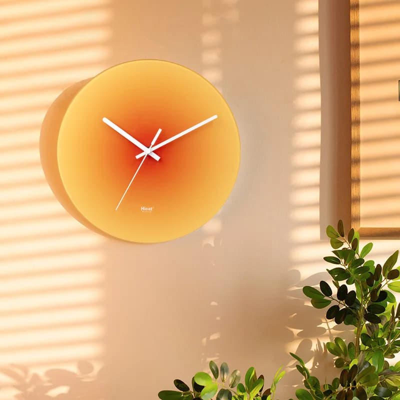 Ins Luxury Nordic Sunset Wall Clock Punch-free Celebrity Light Living Room Creative Decoration Mute Simple Glass Clock Gift