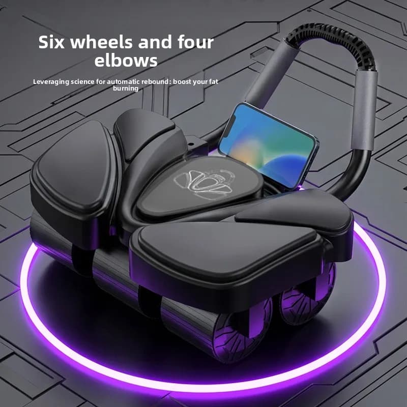 New Intelligent Digital Six Wheel Abdominal Exercise Ab Rollers with Elbow Support, Automatic Strong Rebound Fitness Equipment