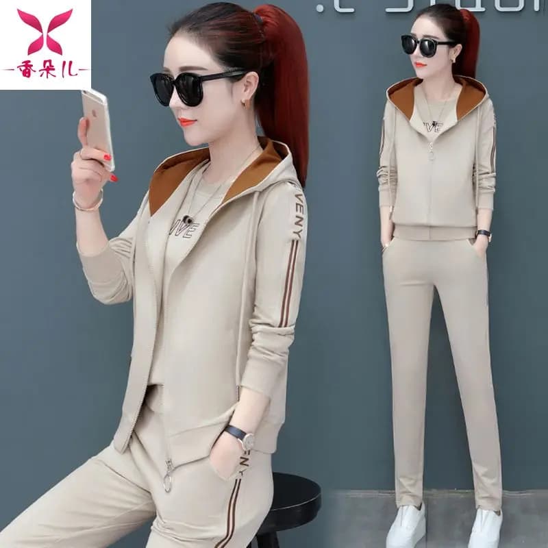 Fashionable Loose Women's Sportswear Set 2025 Autumn New Arrival Casual Stylish Three-piece Sweatshirt plus Size Sportswear
