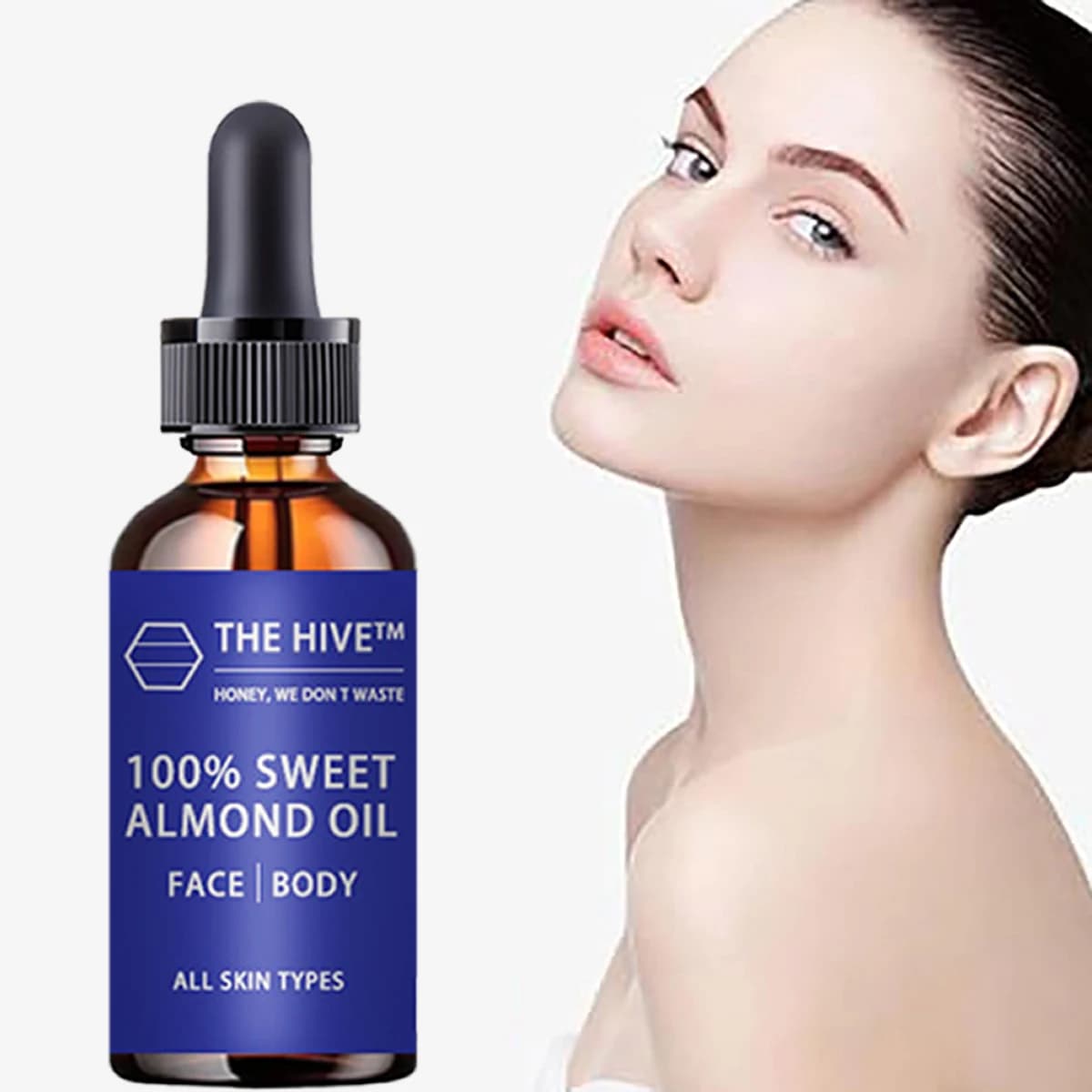 The essence of 100% sweet almond oil shakes pores, reduces thin lines, nourishes skin and cleans face