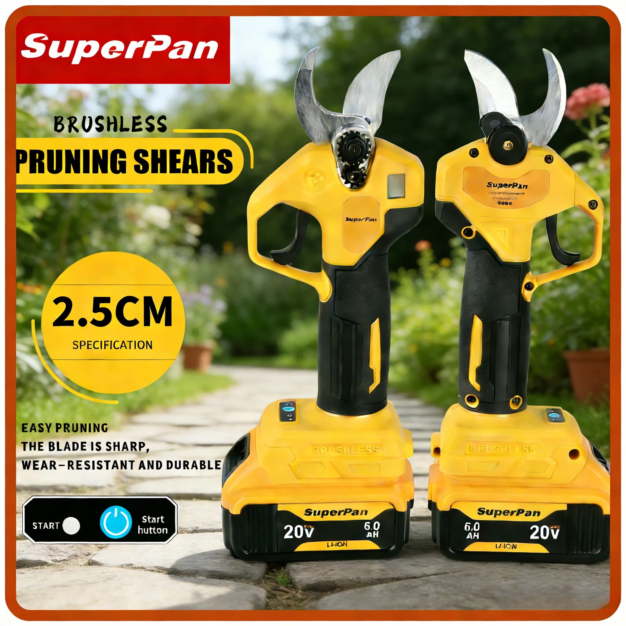 SuperPan 20V DC Battery Electric Scissors, SK5 Blade for Tree and Gardens Power, Compatible with Dewalt 20V Battery