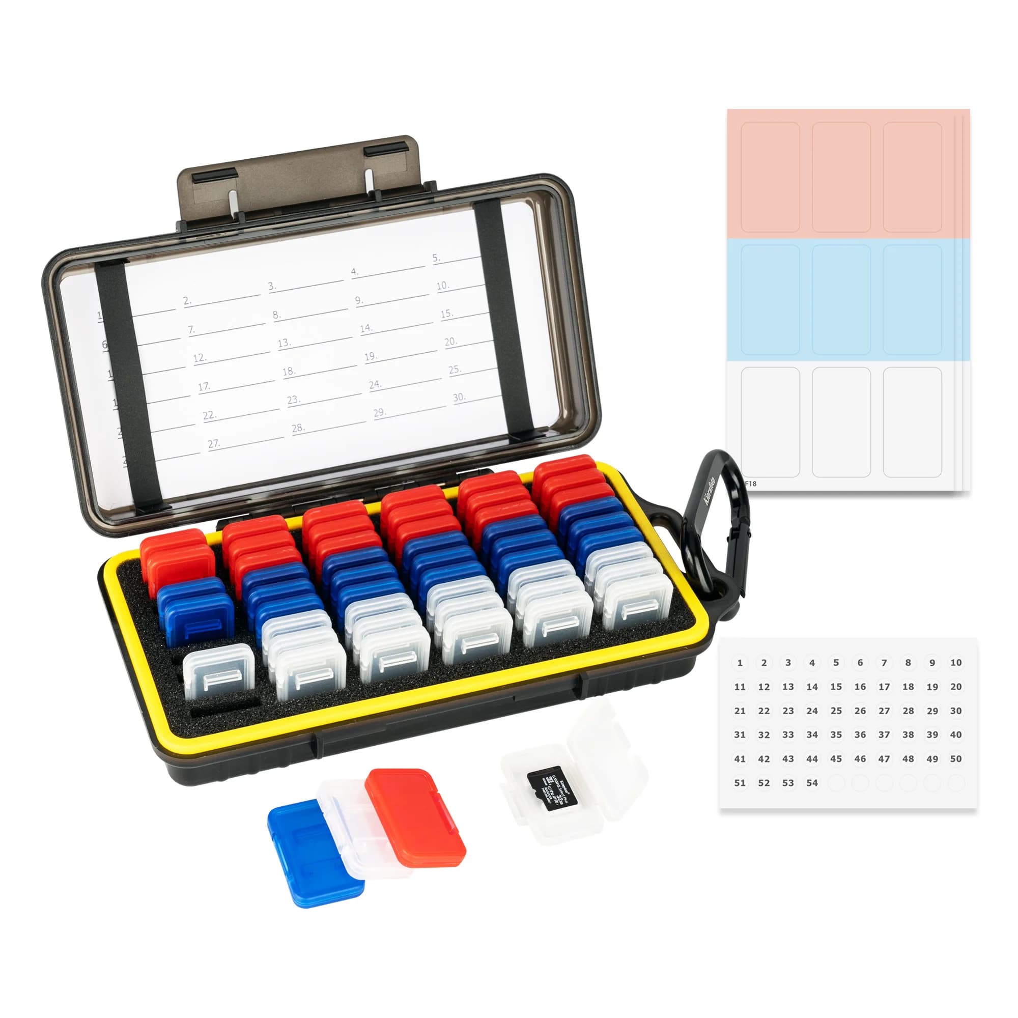 Porta carte Micro SD resistente all'acqua da 54 confezioni con custodia per scheda di memoria in plastica trasparente per scheda TF Micro SD/SDXC/SDHC con etichette