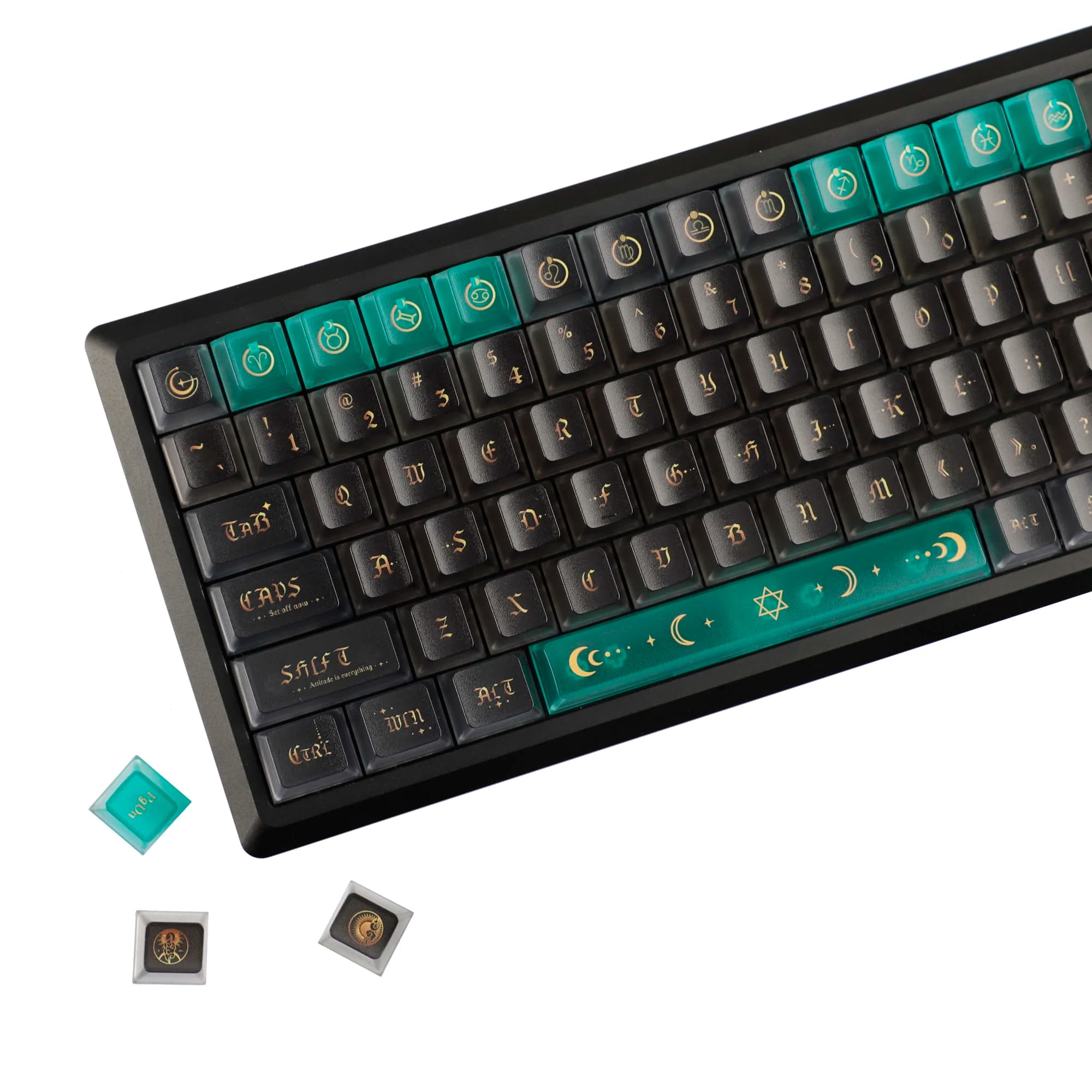 YMDK 120 Keys Frosted Moon Rhyme Theme Cherry Profile PC Shine Through Top Print UV Keycaps for MX Mechanical Keyboards