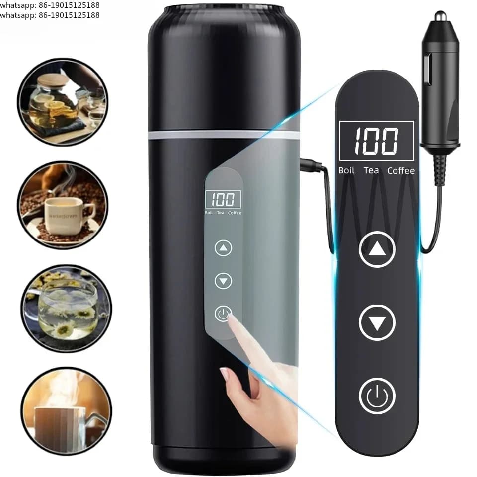Bollitore elettrico 12v24v portatile per auto, tazza riscaldante da 500ml, tazza termica da viaggio con schermo touch intelligente e temperatura regolabile