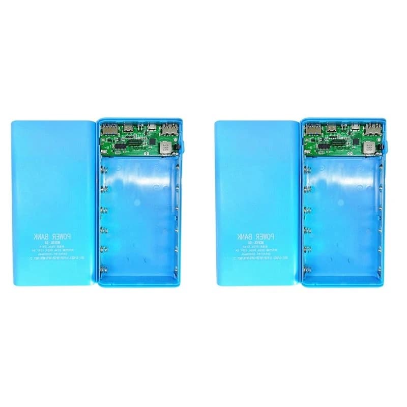 A46U 2X 18650 Battery Power Bank Box 5V 2.1A LCD Display 20000Mah Power Board For 6X18650 Battery DIY Powerbank Case(Blue)