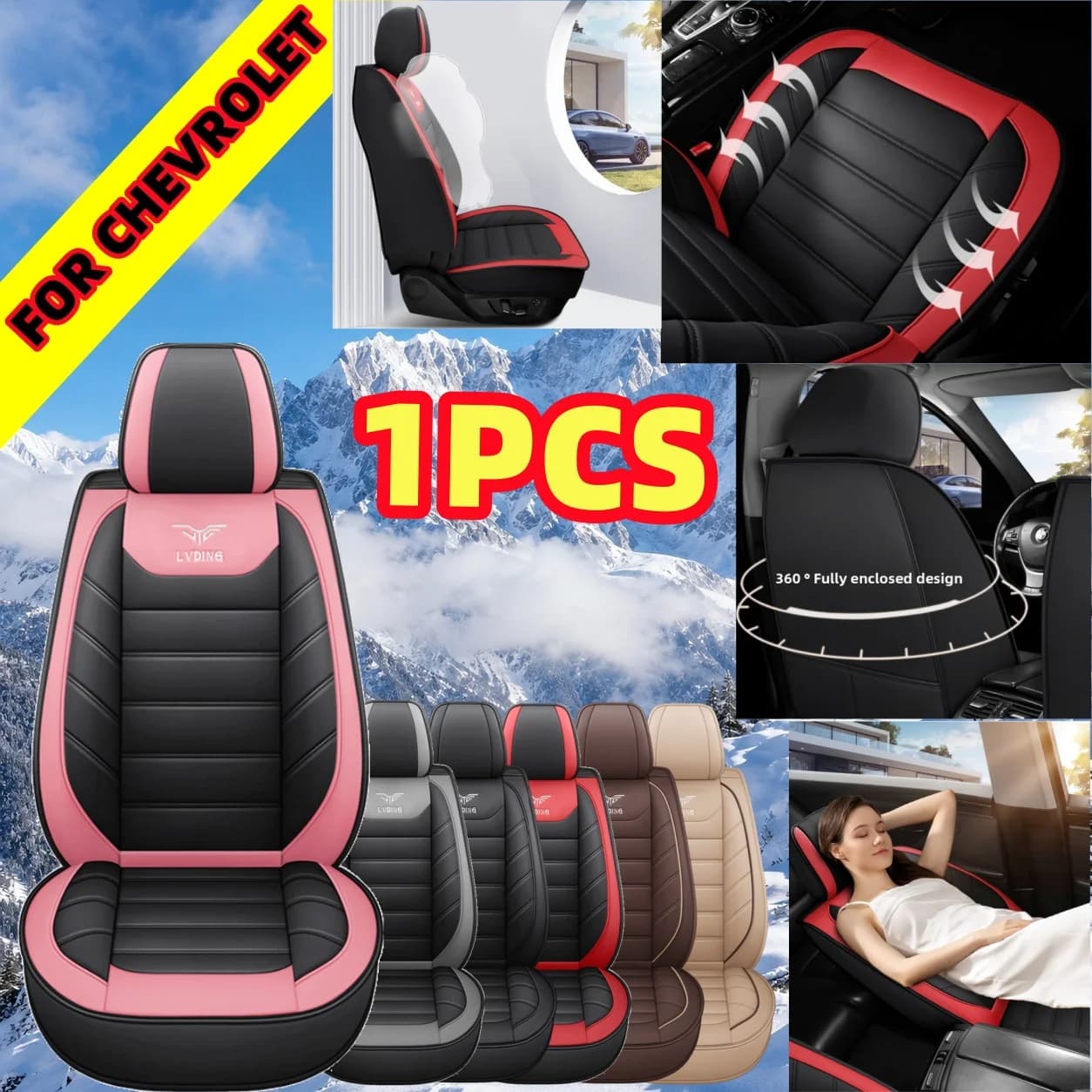 FOR CHEVROLET 1PCS PU Leather Front Single Car Seat Cover, All-Season Breathable Cushion, High-Quality Seat Protector Cover