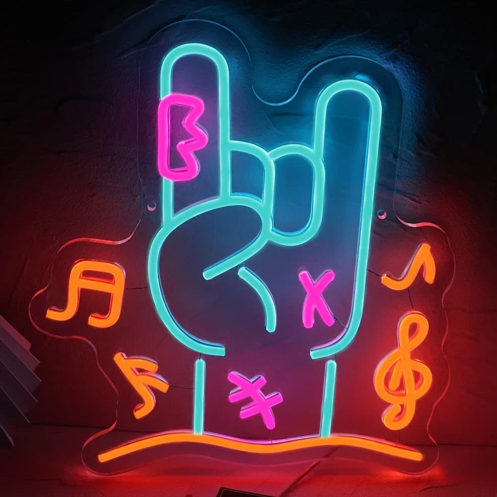 Insegna al Neon con Gesto Rock, Luce LED Dimmerabile USB, Decorazione da Parete per Bar Musicali, Club, Soggiorno, Feste, Regali